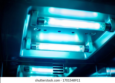 Close up the lamp of UV light sterilization. COVID-19 prevention concept.