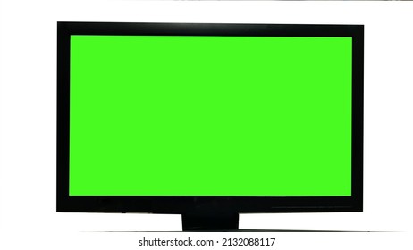 Close Up Laptop Green Screen On White Background.