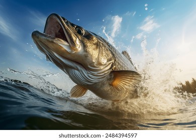 close up of a large mouth bass jumping out of the water - Powered by Shutterstock