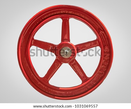 Close Up of a Large Red Industrial Opening Wheel Isoalted