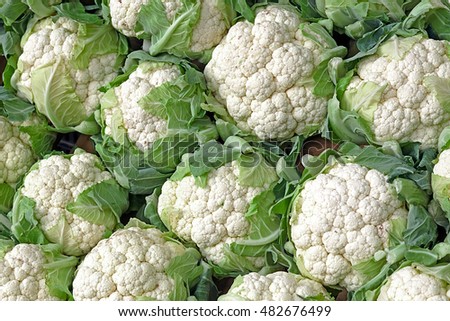 Close up of a large stack of Cauliflower