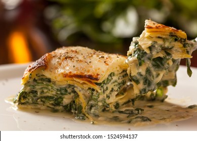 Close Up Lasagne With Spinach 