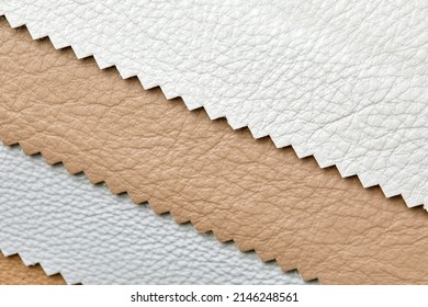 close up leather fabric catalog for interior uphostery works in light grey ,brown and beige tone color