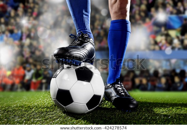 Close Legs Feet Football Player Blue Stock Photo Edit Now