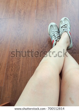 close up legs of women put on their feet in a canvas in relax day