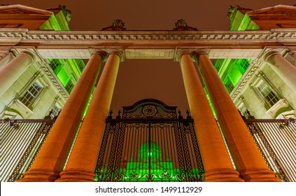 Close Up Of The Leinster House Government Building, Dublin, Ireland, The Irish Houses Of Parliament In Dublin, Department Of The Taoiseach