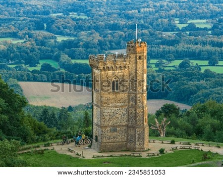 Close up of Leith Hill tower on top of the hill popular with cyclists and walkers