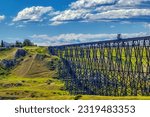 A close up to the Lethbridge Viaduct, commonly known as the High Level Bridge in Lethbridge, Alberta, Canada. 