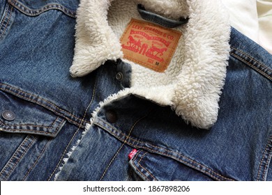 Close Up Of A Levi Strauss  Company Label Tag On A Blue Denim Jean Jacket. Adana - Turkey. April - 2020