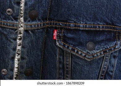 Close Up Of A Levi Strauss  Company Label Tag On A Blue Denim Jean Jacket. Adana - Turkey. April - 2020