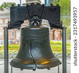 Close up of the Liberty Bell in Philadelphia near Independence Hall