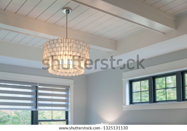 Close Light Fixture Shiplap Ceiling White Stock Photo Edit Now