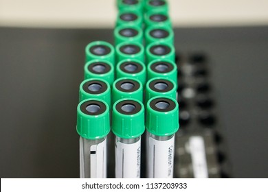 Close Up Lithium Heparin Tube Collection For Blood Function.