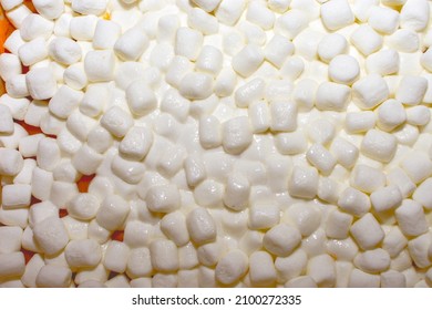 Close Up Of Little Marshmallows On Mashed Sweet Potatoes