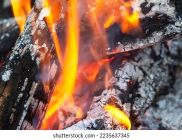 A close up of logs burning
