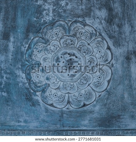 Close up of lotus pattern relief on traditional korean buddhist bronze bell