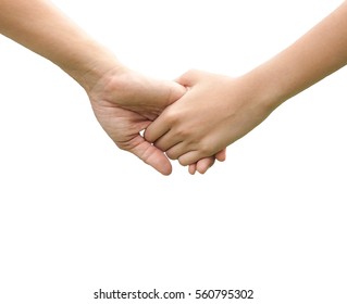 Close Up  Lovely Couple Holding Hands  On White Background