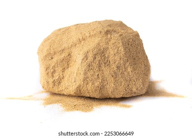 Close up Lumps of hard sand Caused by evaporation of water from the sand isolated on a white background.