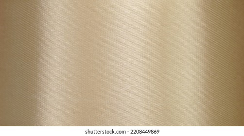 Close Up Macro Antique Satin Golden Silk Fabric Ribbon Texture Abstract Background With Copy Space.idea For Luxury Wallpaper,elegance Fashion Backdrop Design.