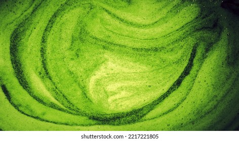 Close Up Macro Bright Light Wet Thick Healthy Sweet Air Round Circle Spiral Spot Stain Drink Meal Concept. Past Art Design Dark Color Fresh Juicy Soft Spa Oil Gel Sud Spume Text Space Top Detail View