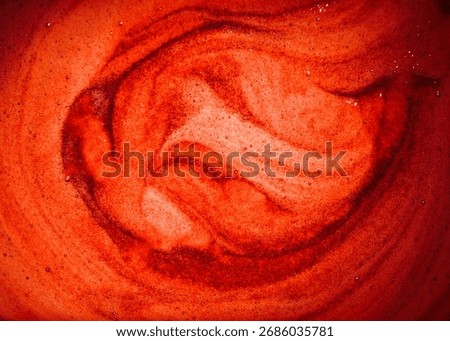 Close up macro bright light wet thick healthy sweet boil air round circle spiral spot stain drink meal concept. Past art design dark color fresh juicy soft spa oil gel sud spume text space top view