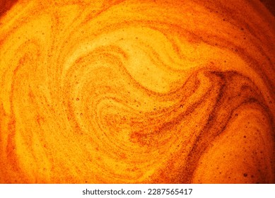 Close up macro bright red light wet thick healthy sweet air round circle spiral spot stain drink meal concept. Past art design dark color big fresh juicy soft spa oil gel sud spume text space top view - Powered by Shutterstock