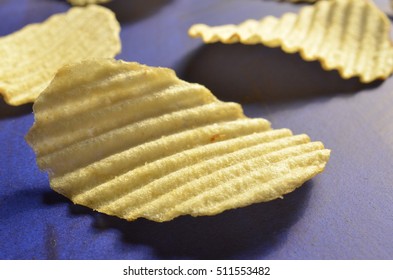 Close Up Macro View Ridged Wavy Potato Chips