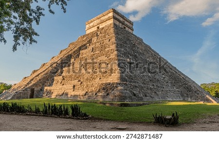 Close up of the main pyramid at Chichen Itza showing the side which is not restored completely.