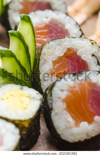 Close Maki Sushi Cucumber Decoration Royalty Free Stock Image