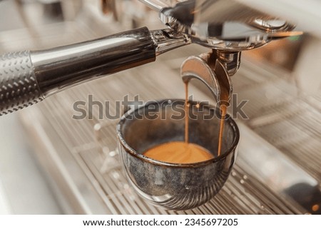Close up  making fresh coffee with coffee machine. Making fresh coffee espresso. Barista cafe making Coffee
