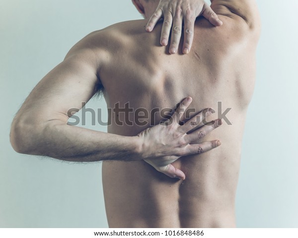 close up of male bodies, spondylosis, back\
pain and rheumatism