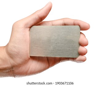 Close Up Male Caucasian Hand Hold Credit Card Isolated On White Background With Clipping Path.