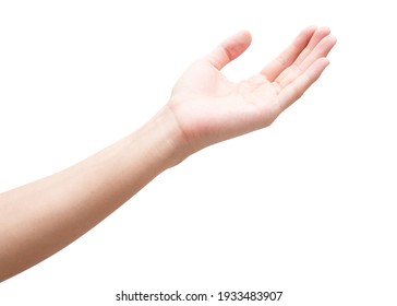 Close up male hand reach and ready to help or receive. Gesture isolated on white background with clipping path.