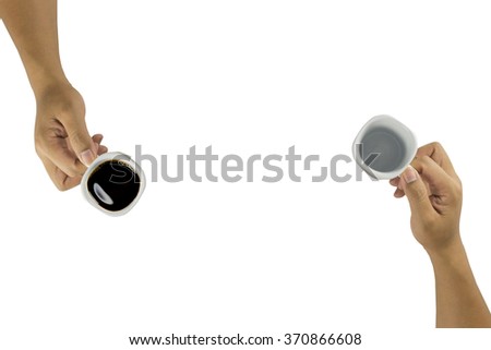 close up of male hands with coffee cup , coffee cup on table