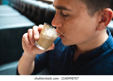 Close Man Drinking Coffee Closed Eyes Stock Photo 2140998707 | Shutterstock