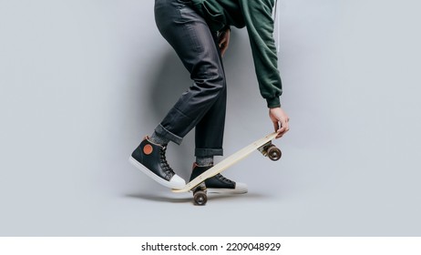 Close Up A Man Feet With His Skates And His Shoes In Isolated Background