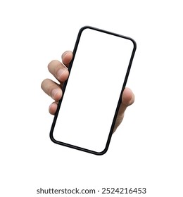 close up man hand hold smartphone device with blank screen isolated on white background for social media campaign and show notification or special offer advertisement for marketing design concept - Powered by Shutterstock