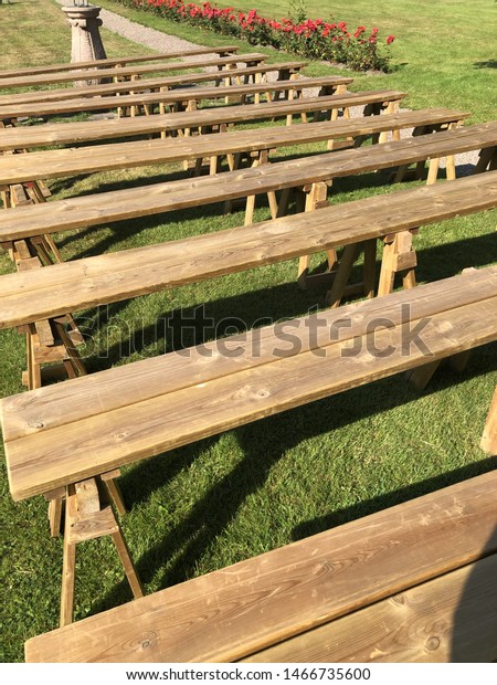 Close Man Made Wooden Benches Sitting Stock Photo Edit Now