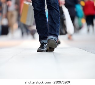 Close Up Of Man Shoes Walking