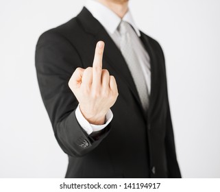 Close Up Of Man Showing Middle Finger