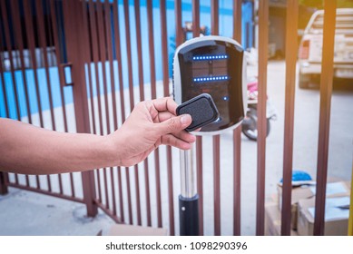 Close Up Man Used Bluetooth Card To Open Automatic Door For Entrance.