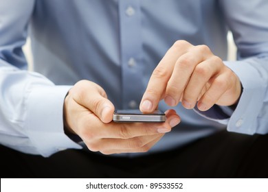 Close Up Of A Man Using Mobile Smart Phone