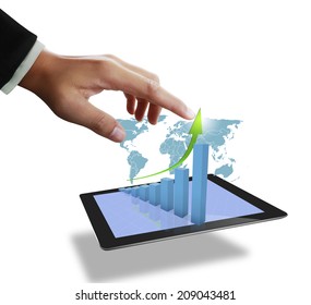 Close up of a man using tablet computer,show business graph
