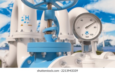 Close up of a manometer from a hydrogen pipe. Hydrogen energy storage concept image - Powered by Shutterstock