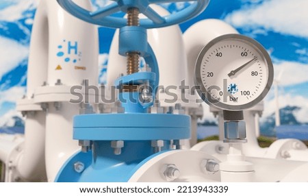 Close up of a manometer from a hydrogen pipe. Hydrogen energy storage concept image