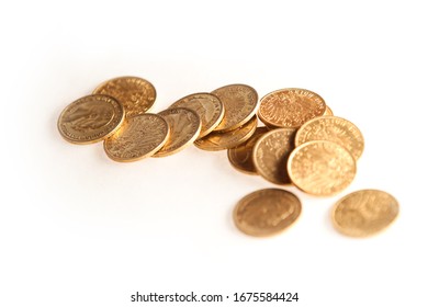 Close Up Of Many Ancient German Mark Gold Coins