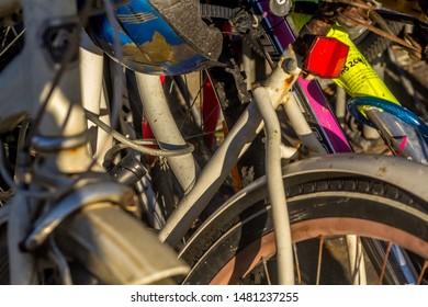 Close up of many bikes 