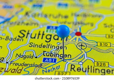 Close Up Of Tübingen Map With Red Pin