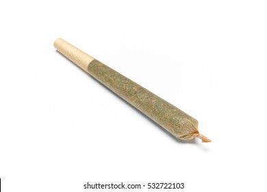 Close Up Of Marijuana Joint On White Background