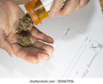 Close Up Of Marijuana Medical Marijuana And Prescription 